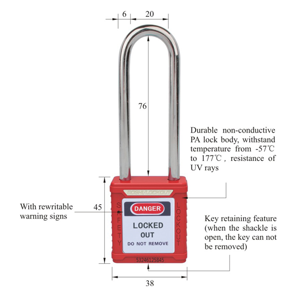 Langes Vorhängeschloss 76 mm Kunststoff - Görsel 2