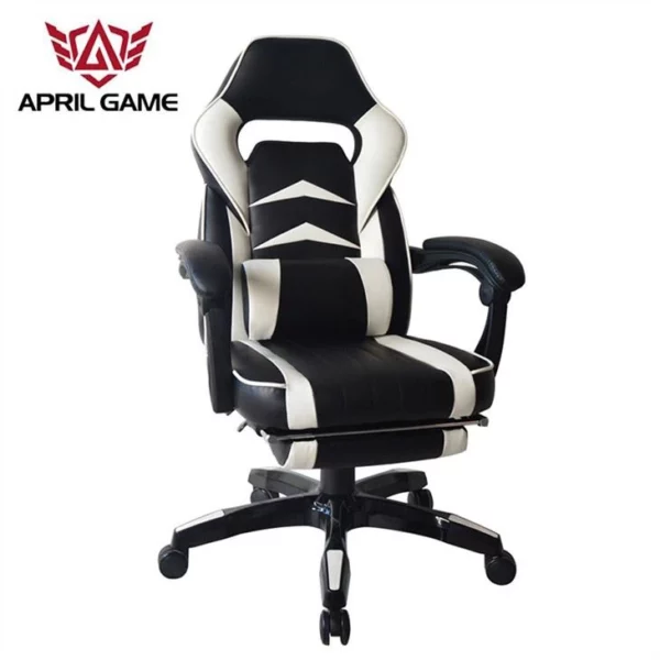 April Spiel Schwarz-Weiß Gaming Stuhl Mit Fußstütze