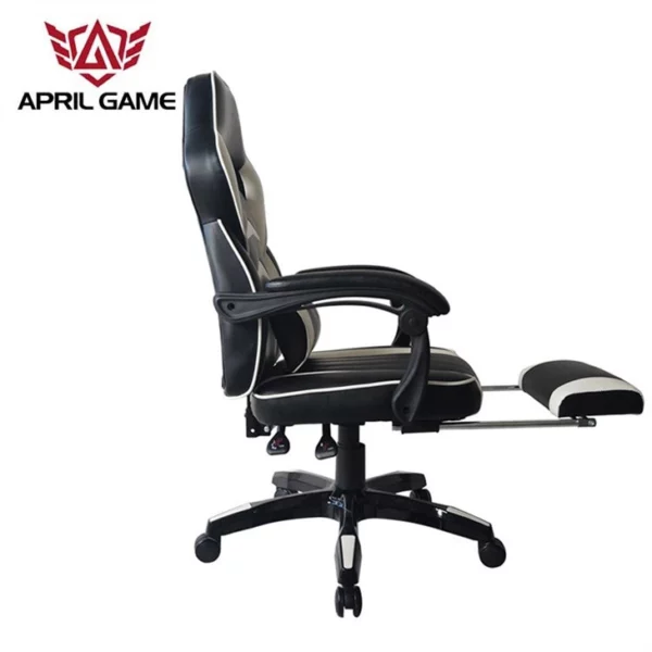 April Spiel Schwarz-Weiß Gaming Stuhl Mit Fußstütze - Görsel 4