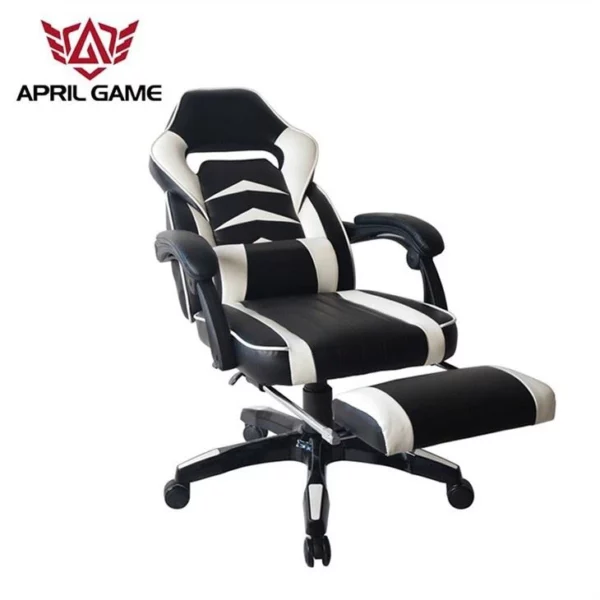 April Spiel Schwarz-Weiß Gaming Stuhl Mit Fußstütze - Görsel 5