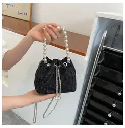 Glänzende Kristall Kleine Eimer Taschen Frauen Designer Mode Diamanten Kette Umhängetasche Dame Abendgesellschaft Clutch String Handtaschen - Görsel 3