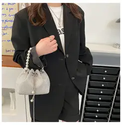 Glänzende Kristall Kleine Eimer Taschen Frauen Designer Mode Diamanten Kette Umhängetasche Dame Abendgesellschaft Clutch String Handtaschen - Görsel 4