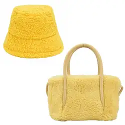 2023 Herbst Neue Ankunft Winter Eimer Hut Set Flauschigen Pelz Luxus Handtaschen Für Frauen Umhängetasche Design Tasche Geldbörsen und Handtaschen - Görsel 2