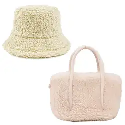 2023 Herbst Neue Ankunft Winter Eimer Hut Set Flauschigen Pelz Luxus Handtaschen Für Frauen Umhängetasche Design Tasche Geldbörsen und Handtaschen - Görsel 4