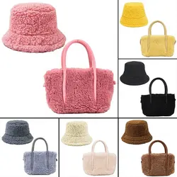2023 Herbst Neue Ankunft Winter Eimer Hut Set Flauschigen Pelz Luxus Handtaschen Für Frauen Umhängetasche Design Tasche Geldbörsen und Handtaschen