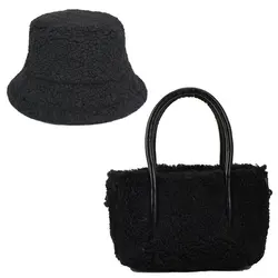 2023 Herbst Neue Ankunft Winter Eimer Hut Set Flauschigen Pelz Luxus Handtaschen Für Frauen Umhängetasche Design Tasche Geldbörsen und Handtaschen - Görsel 3