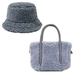2023 Herbst Neue Ankunft Winter Eimer Hut Set Flauschigen Pelz Luxus Handtaschen Für Frauen Umhängetasche Design Tasche Geldbörsen und Handtaschen - Görsel 6